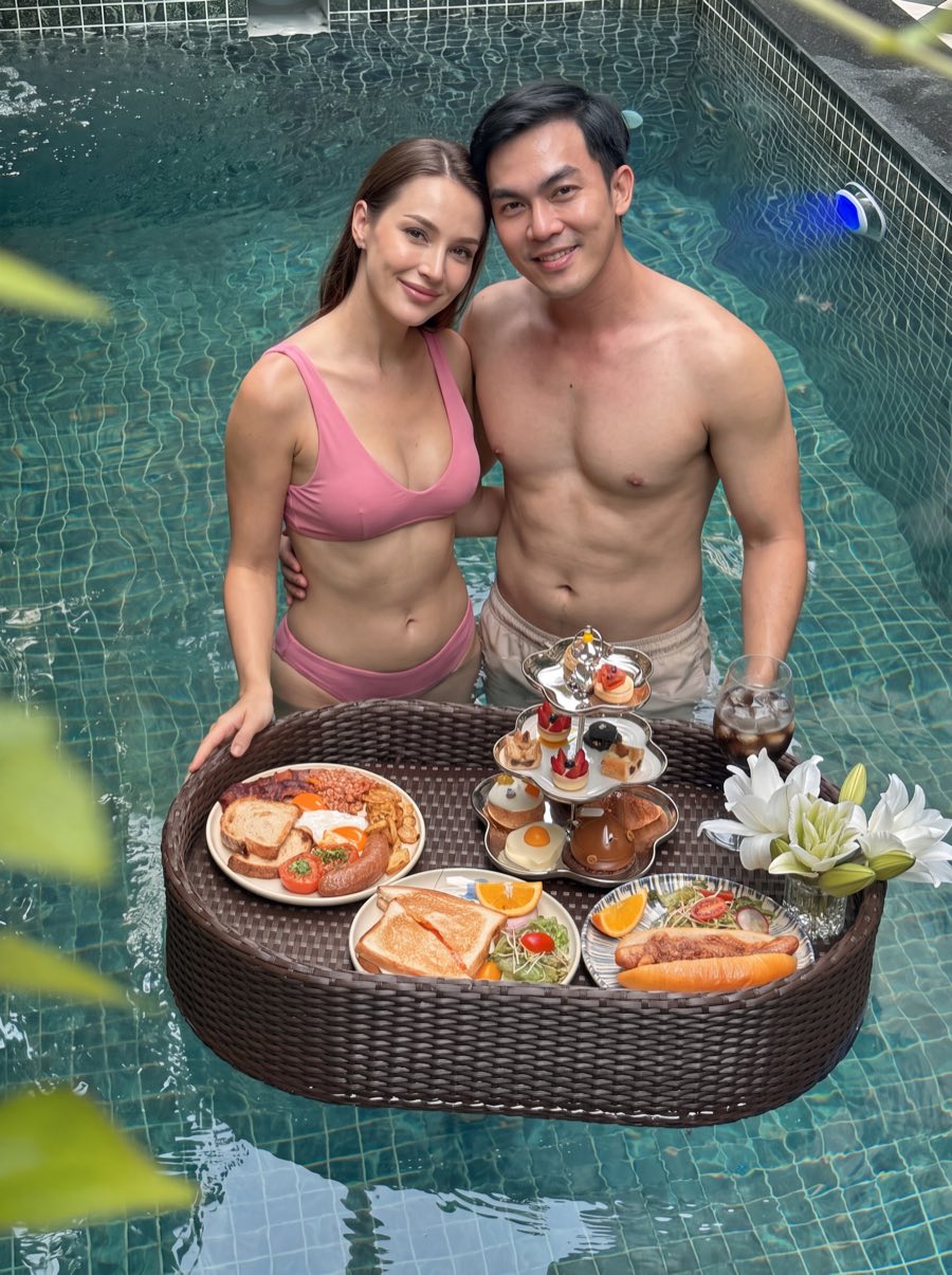 Floating breakfast tray in the pool at G'Villa